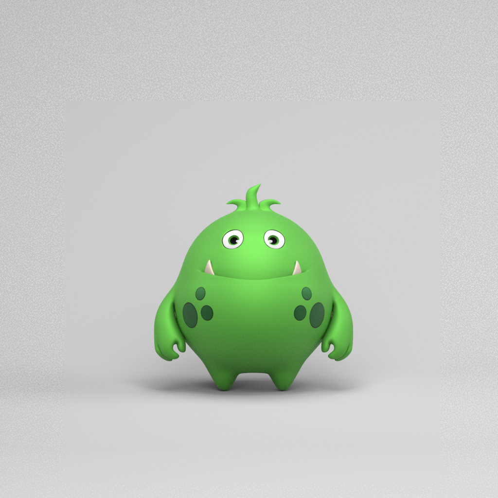3D Green Game Character Front View