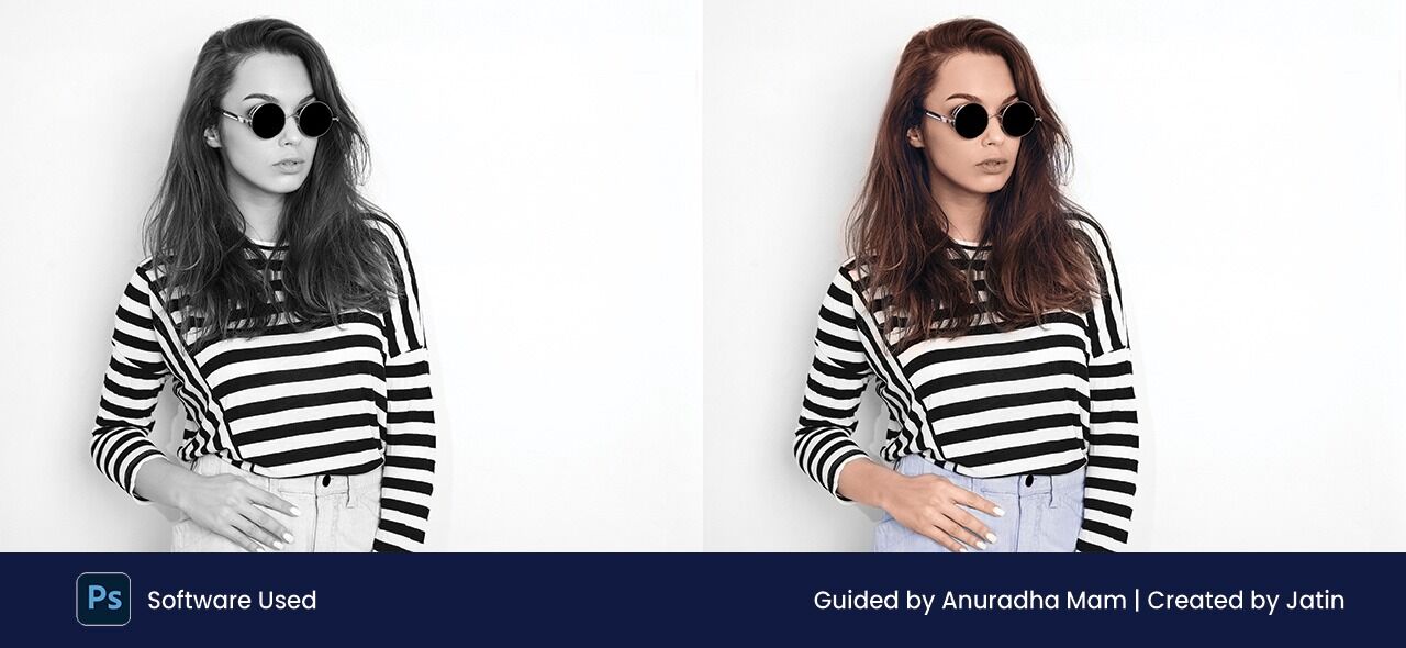 Girl portrait black and white to color in photoshop