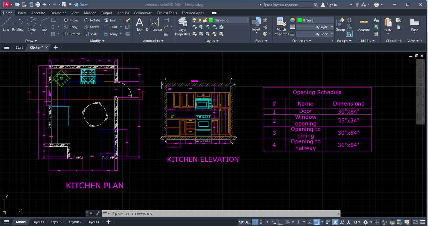 Auto Cad - Kitchen Plan Lekshmi