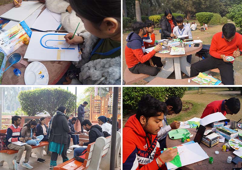 Students participating in Outdoor sketching sessions 2024 by ADMEC Multimedia Institute in Delhi