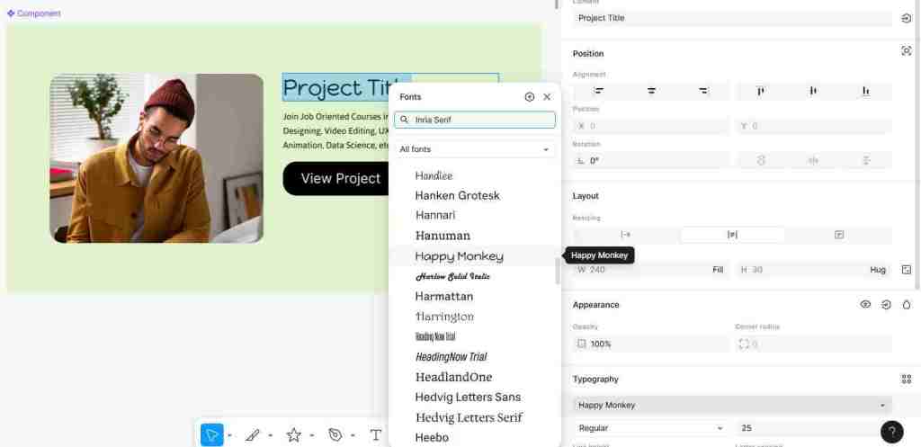 test the main component, in UI Figma